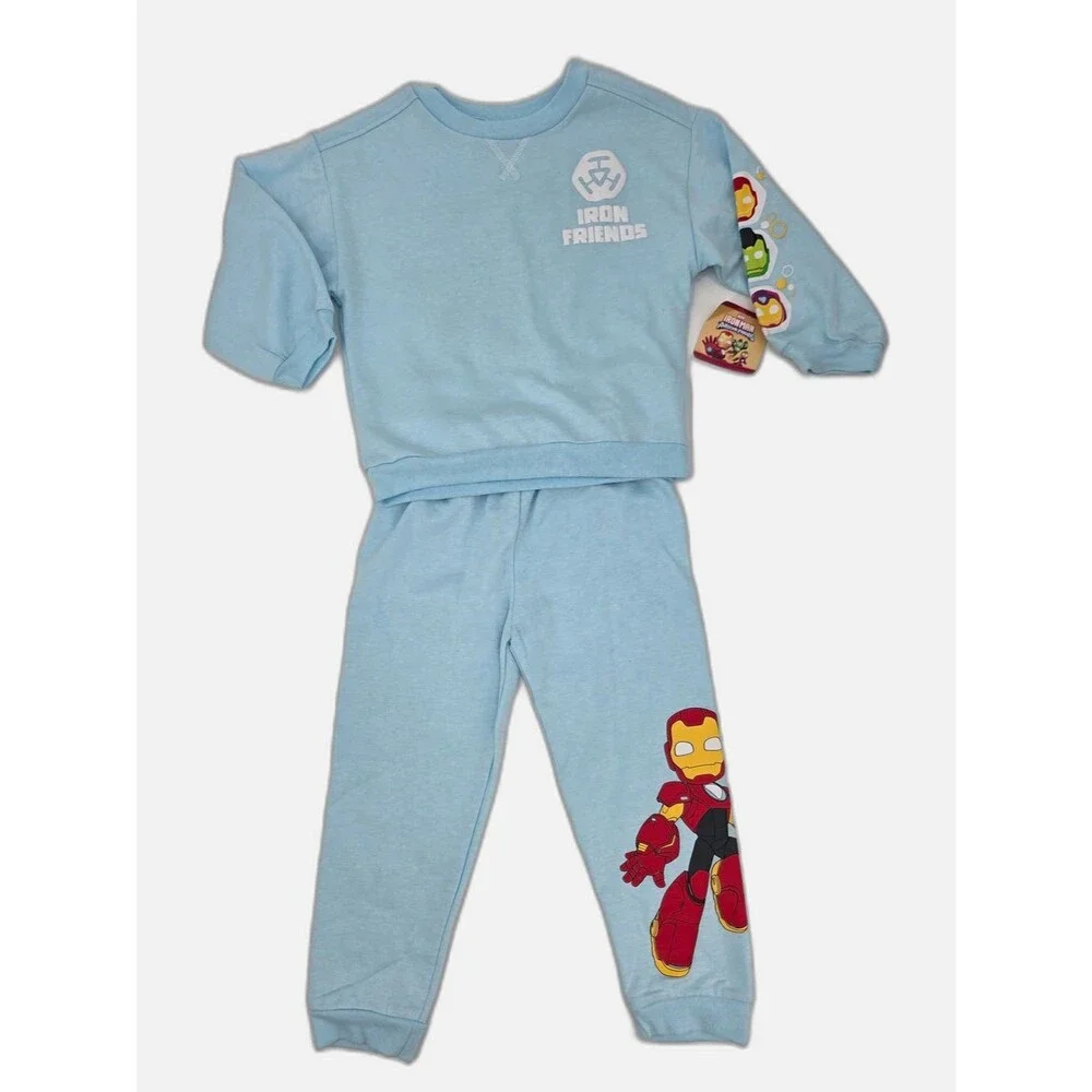 Marvel Iron Friends Kids Light Blue Sweatshirt And Jogger Outfit Set Size 4 NWT